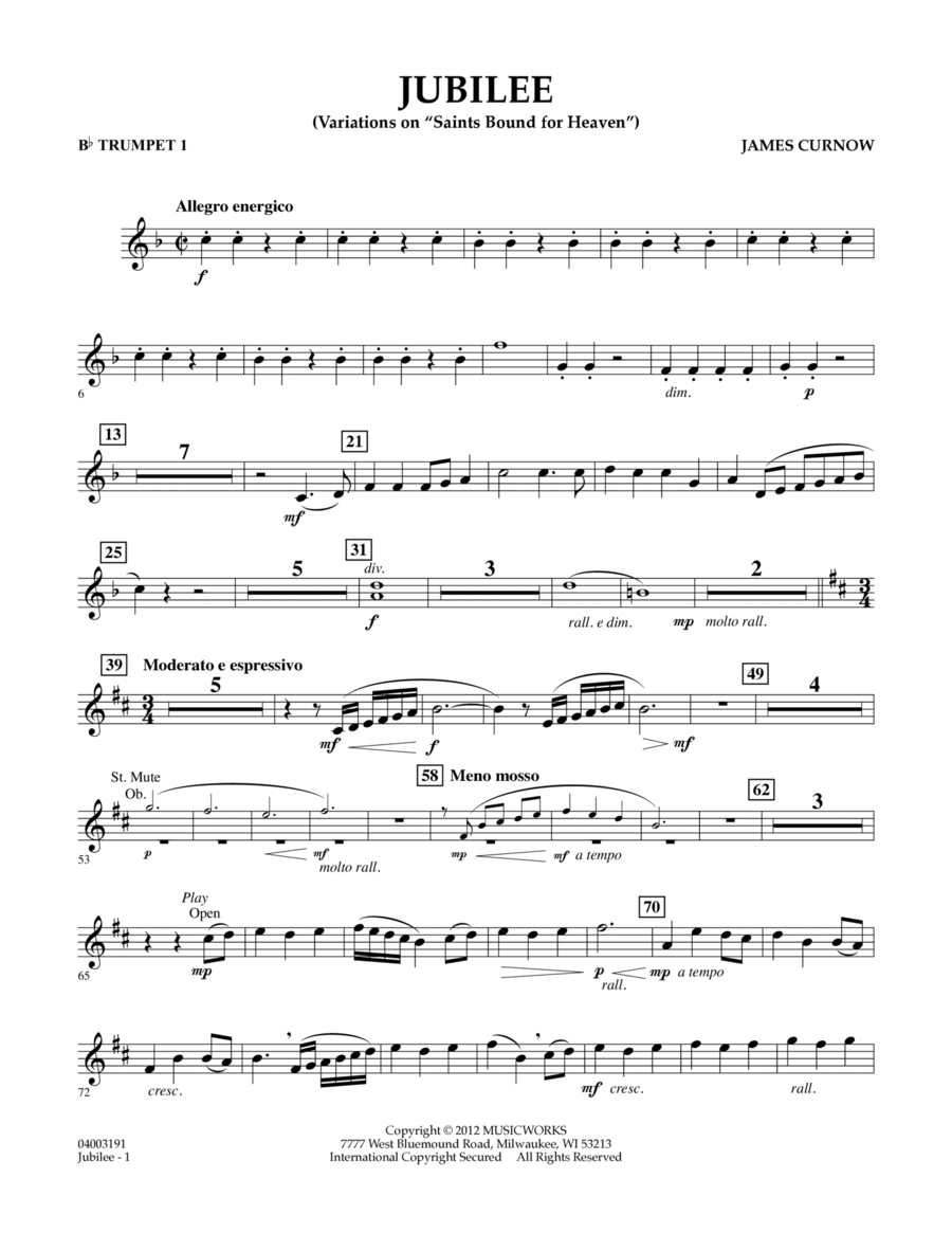 Jubilee (Variations On "Saints Bound for Heaven") - Bb Trumpet 1