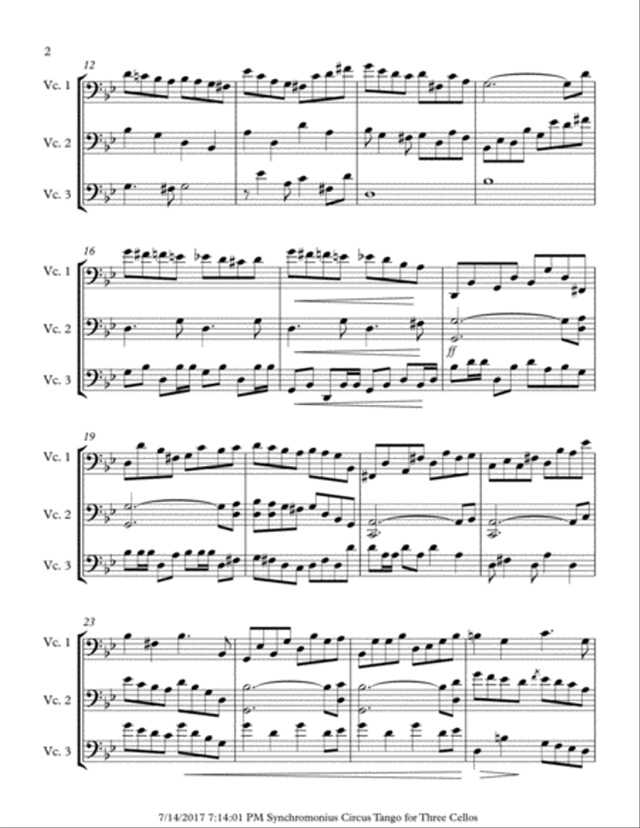 Synchromonius (The Circus Tango) for Cello Trio Cello scores gallery preview page 2