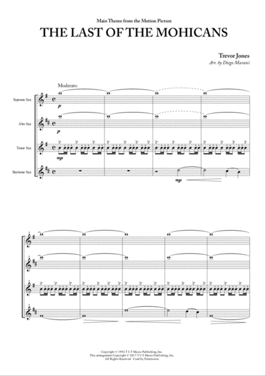 Last Of The Mohicans (main Theme) Woodwind Quartet scores gallery preview page 1