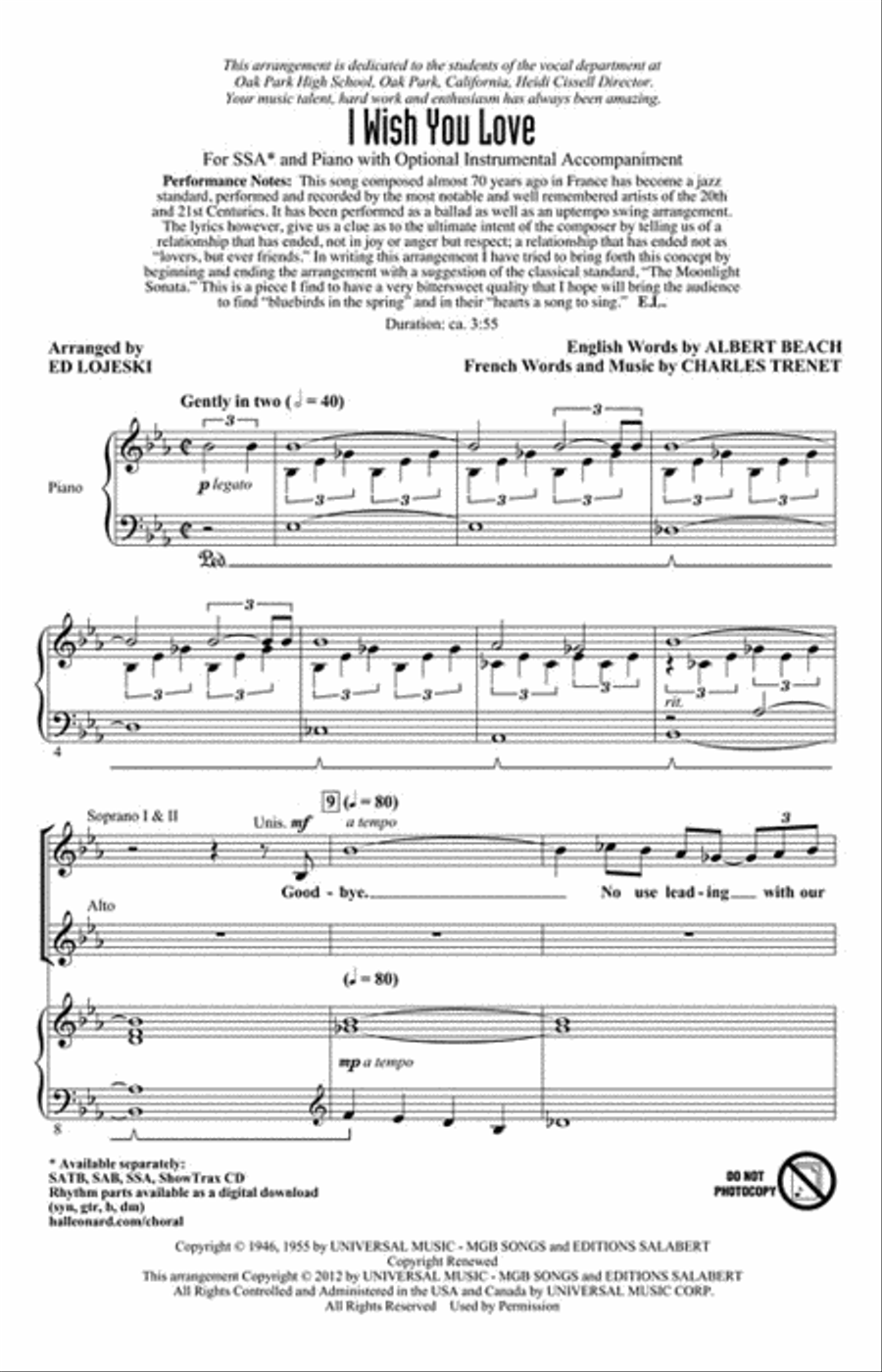 I Wish You Love I Wish You Love SSA scores gallery preview page 2
