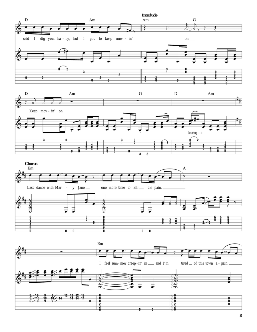 Mary Jane's Last Dance Acoustic Guitar scores gallery preview page 3