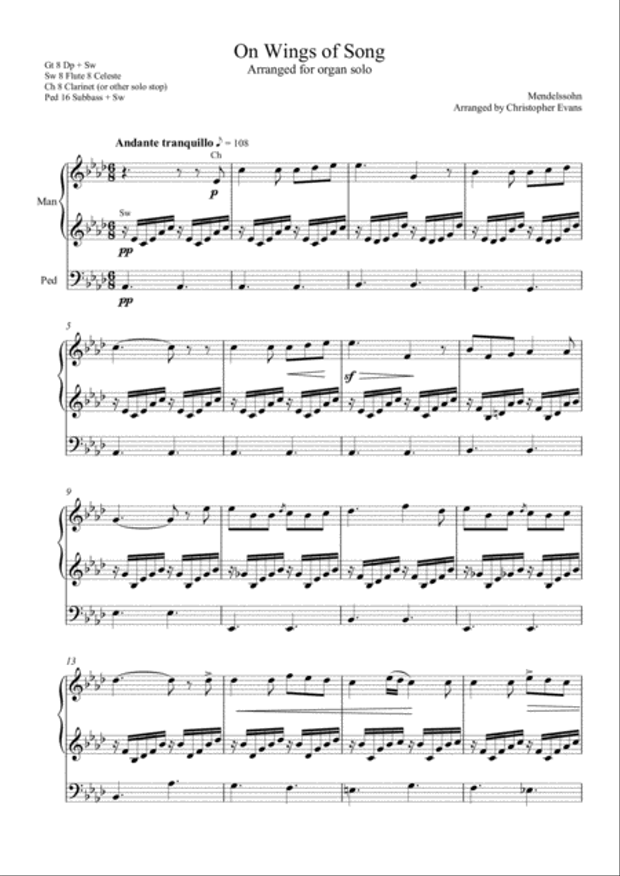 On Wings of Song arranged for Organ Solo Organ Solo scores gallery preview page 1