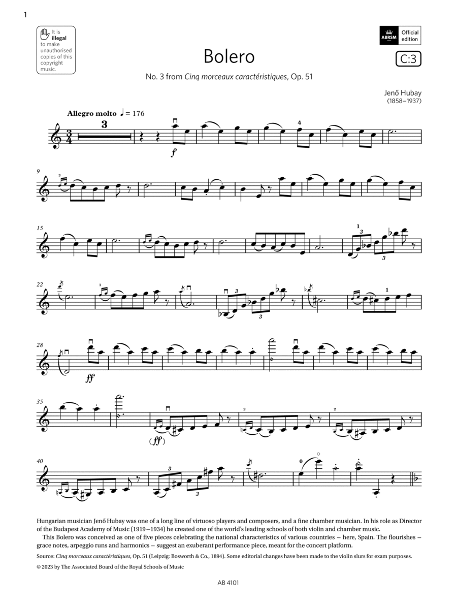Bolero (Grade 7, C3, from the ABRSM Violin Syllabus from