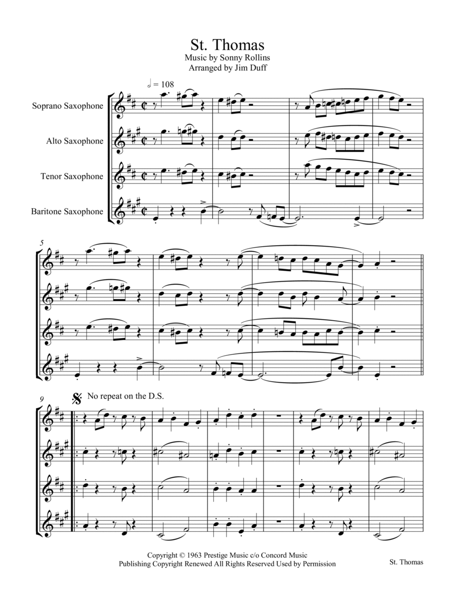 St. Thomas St. Thomas Saxophone Quartet scores gallery preview page 1