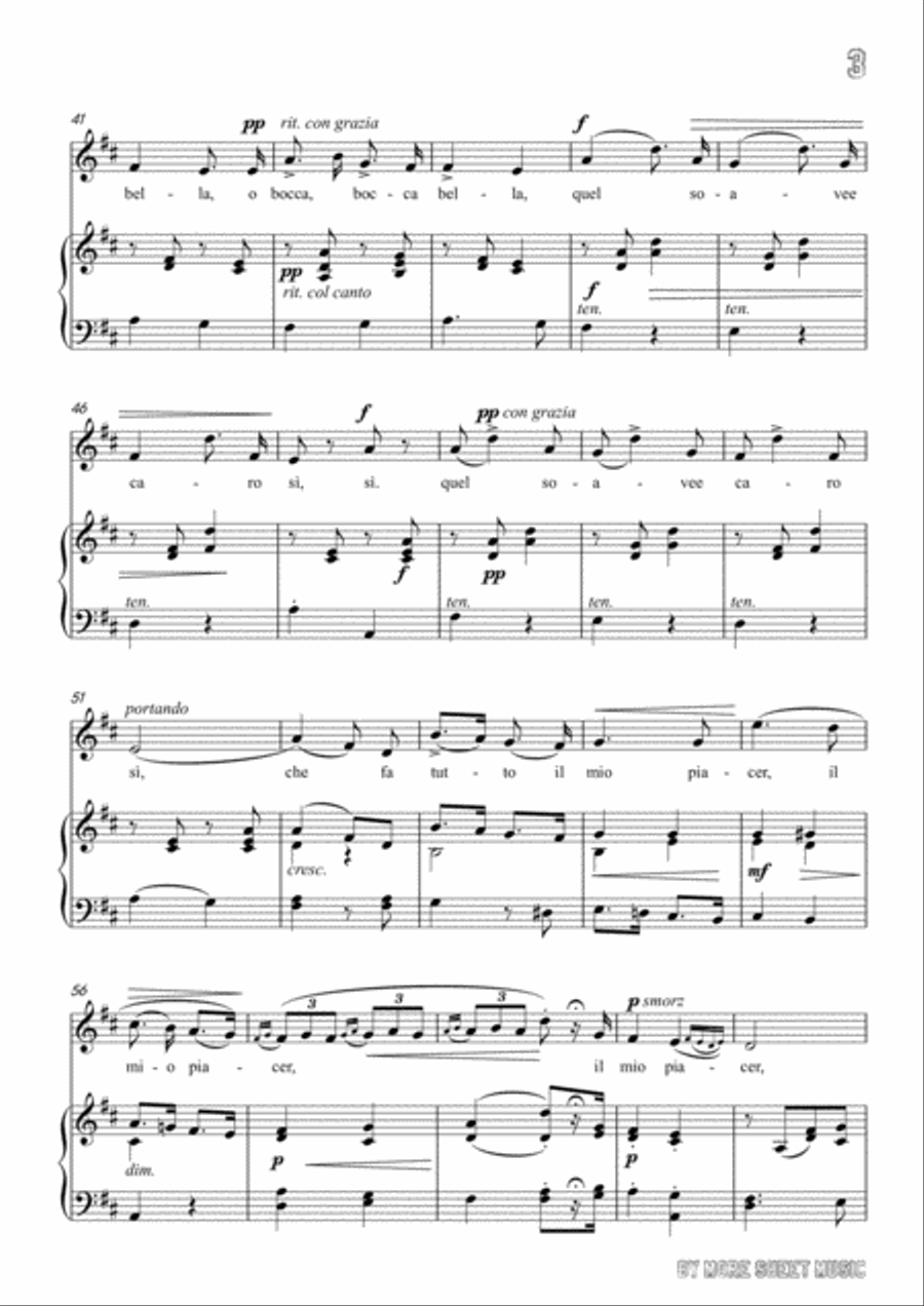 Lotti-Pur dicesti,o bocca bella in D Major,for Voice and Piano Voice Solo scores gallery preview page 5