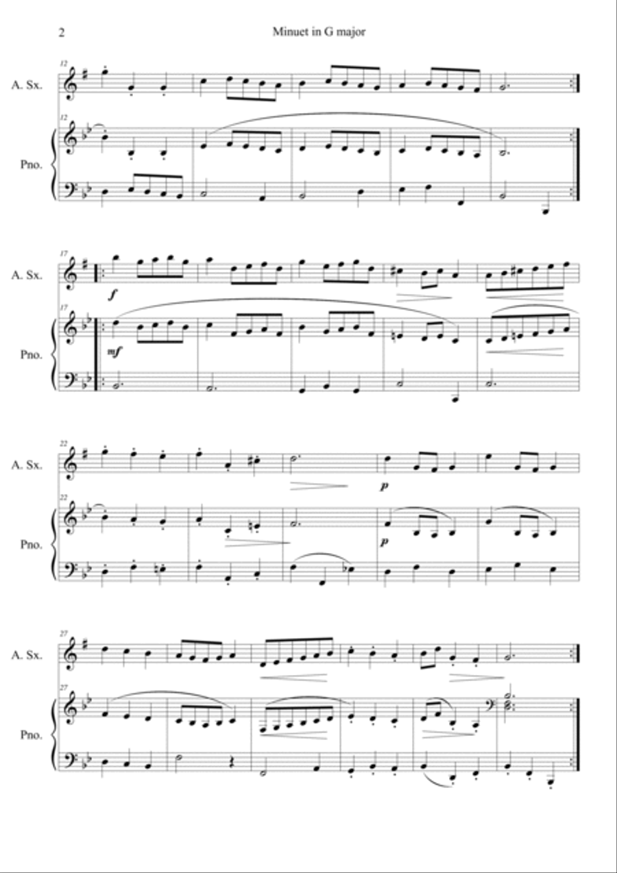 Minuet in G Major BWV anh 114 (in Bb) Alto Saxophone scores gallery preview page 2