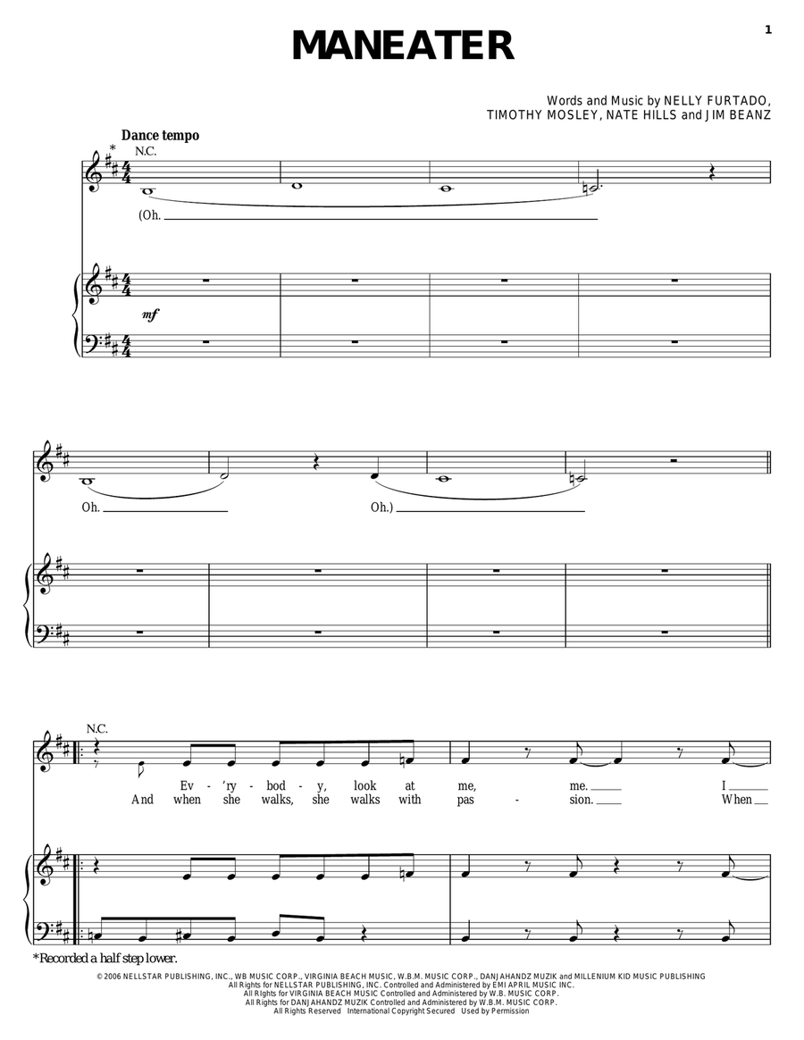 Maneater Piano, Vocal, Guitar scores gallery preview page 1