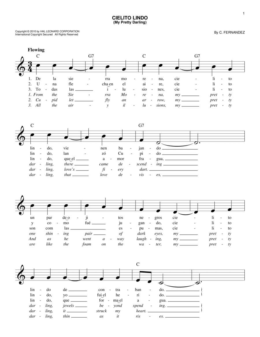 Cielito Lindo (My Pretty Darling) Piano scores gallery preview page 1
