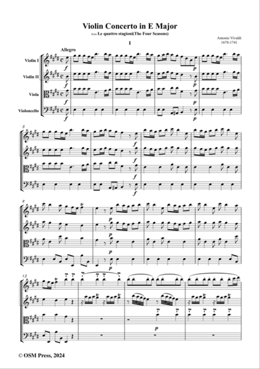 Vivaldi-Violin Concerto,for 2 Violins,Viola and Cello String Quartet scores gallery preview page 2
