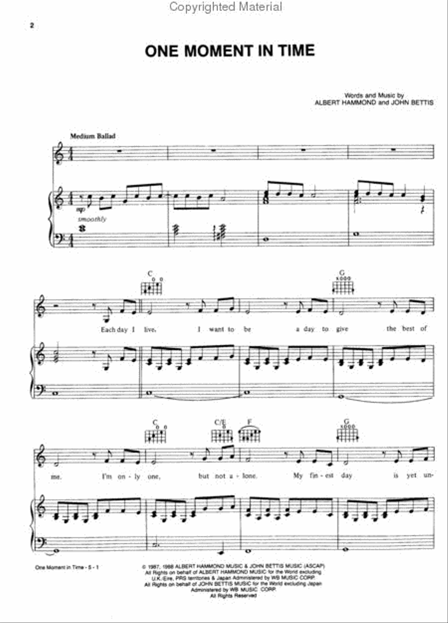 One Moment in Time Piano, Vocal, Guitar scores gallery preview page 2