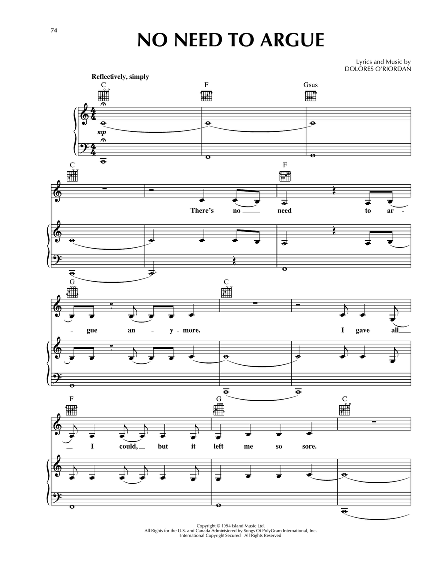 No Need To Argue Piano, Vocal, Guitar scores gallery preview page 1