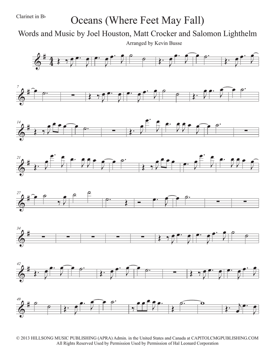 Oceans (Where Feet May Fail) Oceans (Where Feet May Fail) Clarinet Solo scores gallery preview page 1