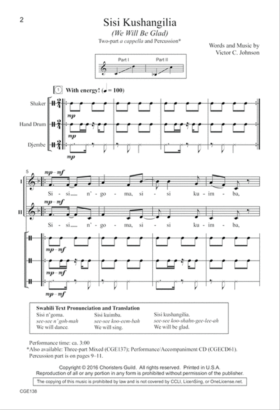 Sisi Kushangilia (We Will Be Glad) Two-part a cappella and Percussio Choir scores gallery preview page 2