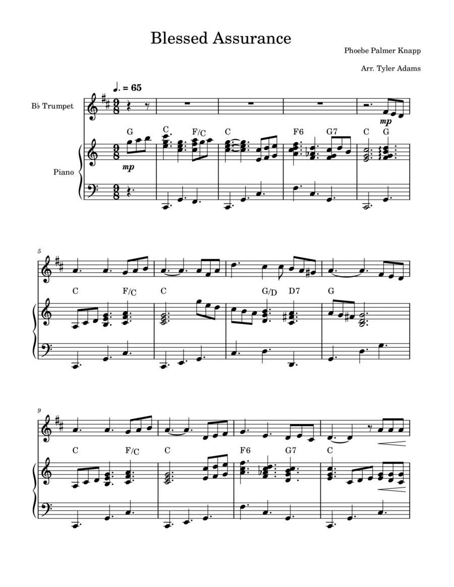 Blessed Assurance (Trumpet and Piano) B-Flat Trumpet scores gallery preview page 1