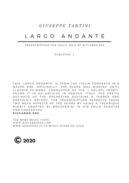 Giuseppe Tartini - Largo Andante (for cello solo) image number null