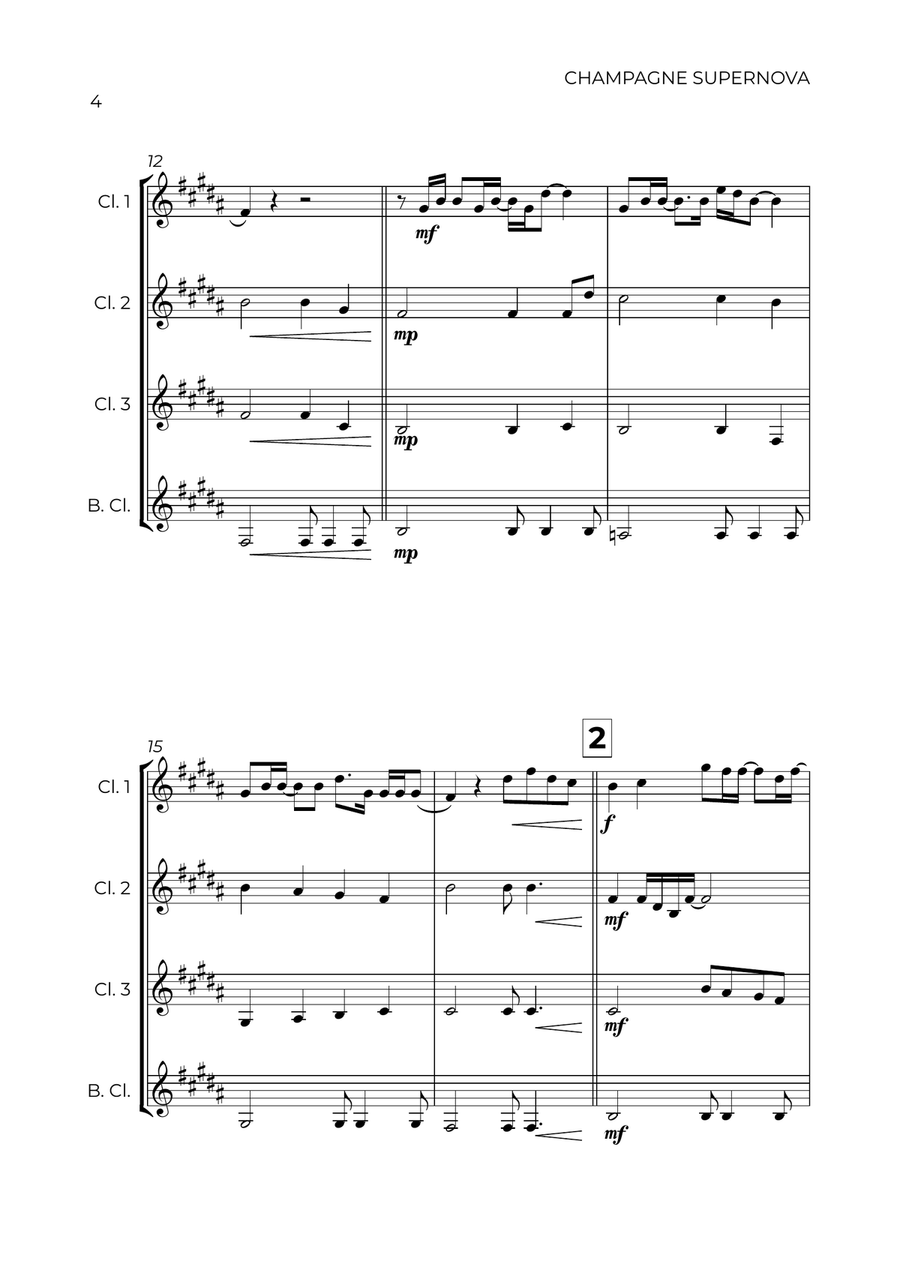 Champagne Supernova Clarinet Quartet scores gallery preview page 4