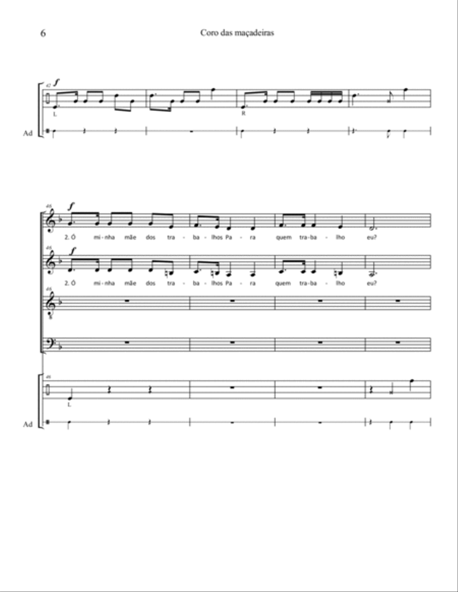 Coro das Maçadeiras (SATB and percussion) - with optional String Orchestra or Brass Quartet 4-Part scores gallery preview page 6