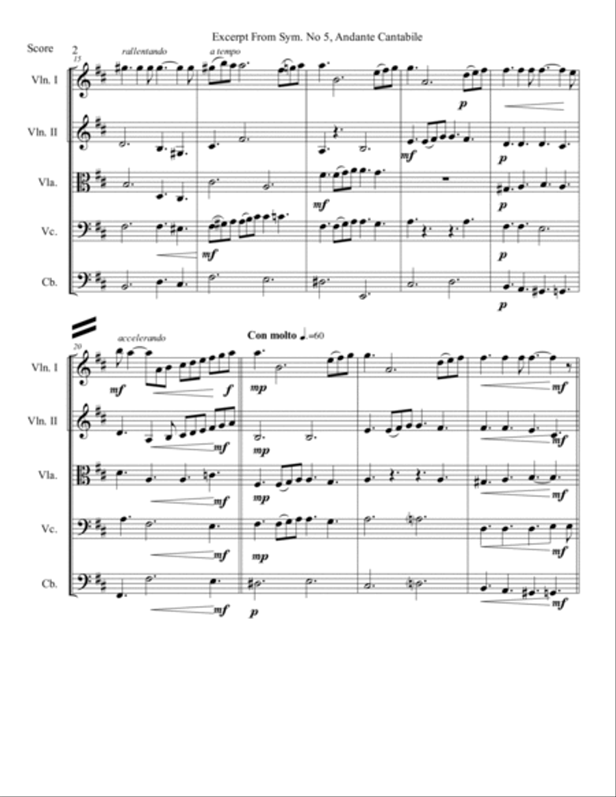 Excerpt from Tchaikovsky, Symphony. No. 5, Movement II, Arr. for Strings String Orchestra scores gallery preview page 3