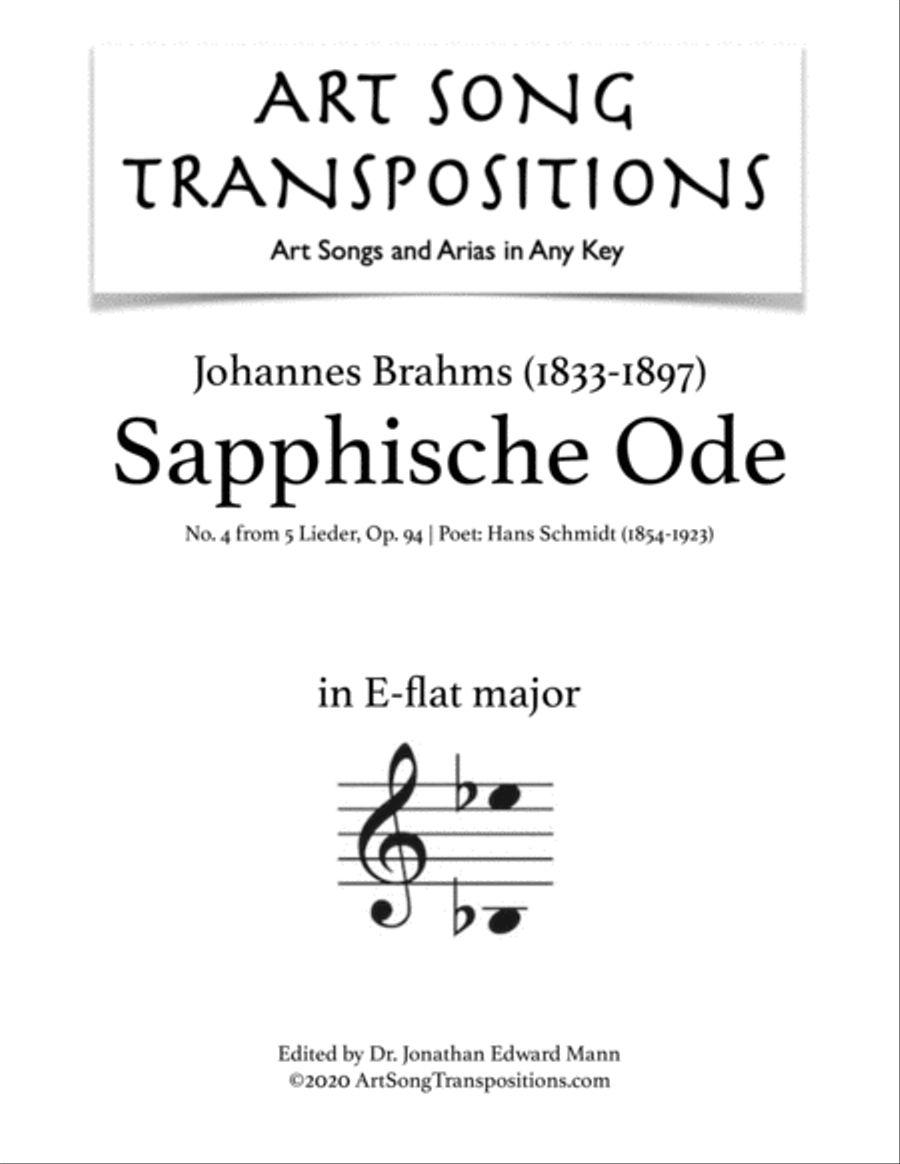 BRAHMS: Sapphische Ode, Op. 94 no. 4 (transposed to E-flat major) Voice scores gallery preview page 1