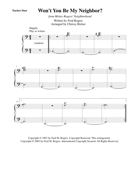 Won't You Be My Neighbor? (It's A Beautiful Day In The Neighborhood) - beginner piano with teacher duet image number null