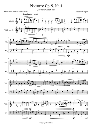 Book cover for Nocturne, Op.9, no. 1 - F Chopin (Violin & Cello) excerpt