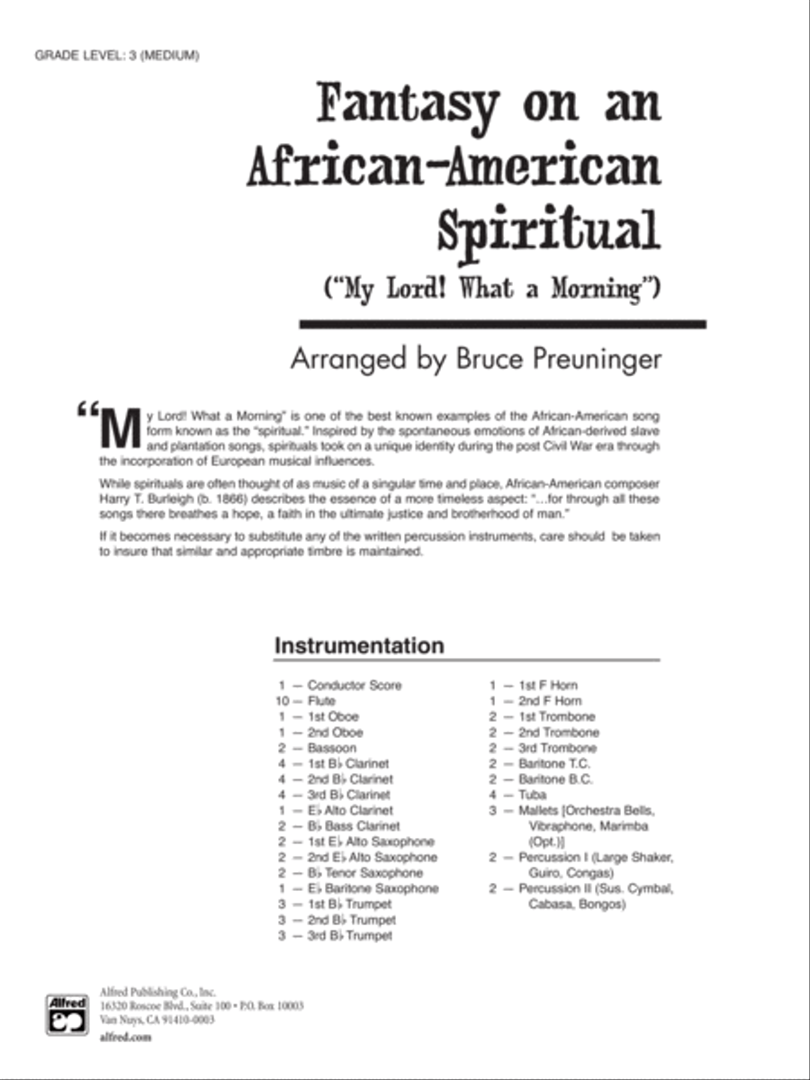 Fantasy on an African-American Spiritual: Score Concert Band scores gallery preview page 1