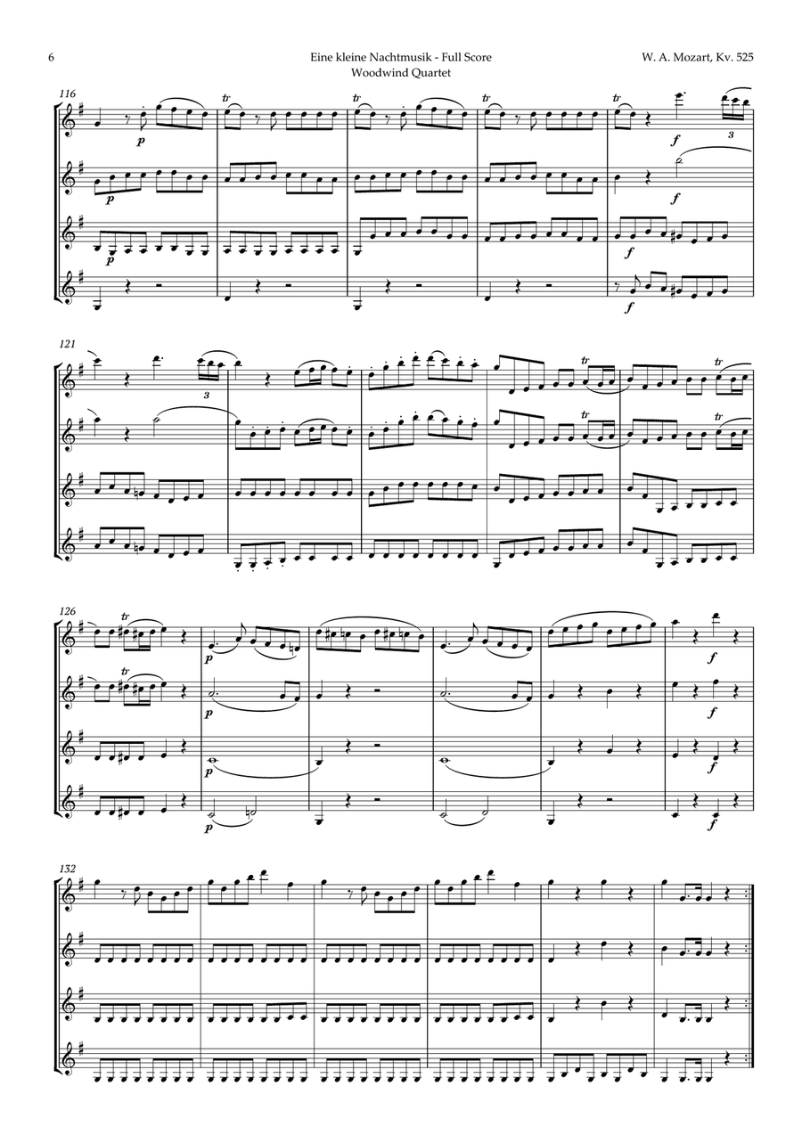 Eine kleine Nachtmusik by Mozart for Violin Quartet String Quartet scores gallery preview page 6