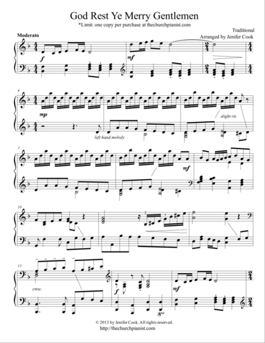 God Rest Ye Merry Gentlemen Piano Solo scores gallery preview page 1