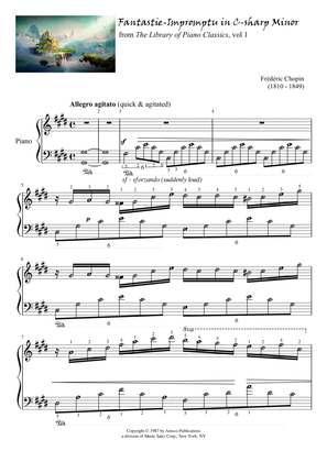 Fantasie Impromptu in C-sharp Minor ~ Piano Sheet Music with note names & finger numbers guides
