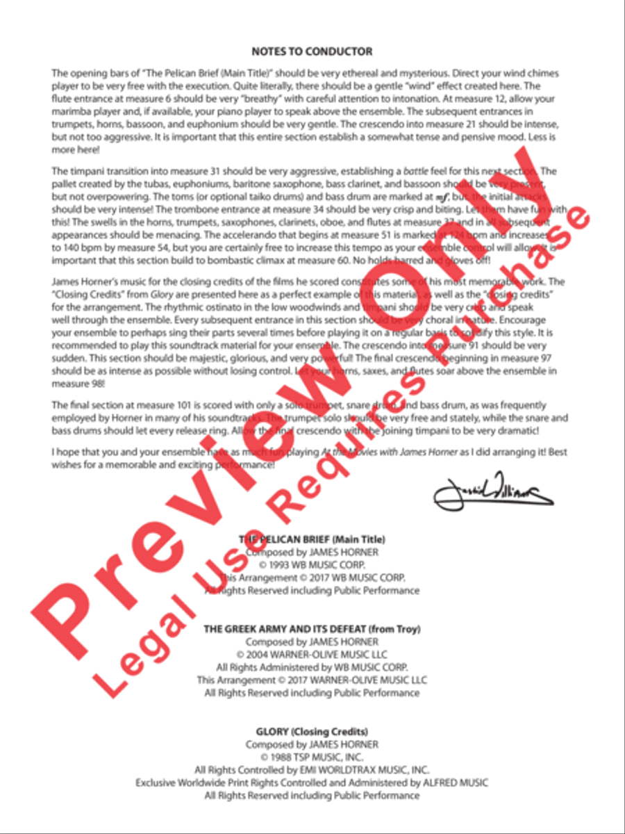 At the Movies with James Horner Concert Band scores gallery preview page 3