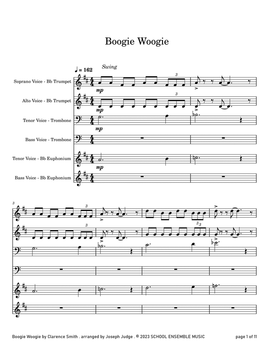 Boogie Woogie by Smith for Brass Quartet in Schools Brass Quartet scores gallery preview page 1