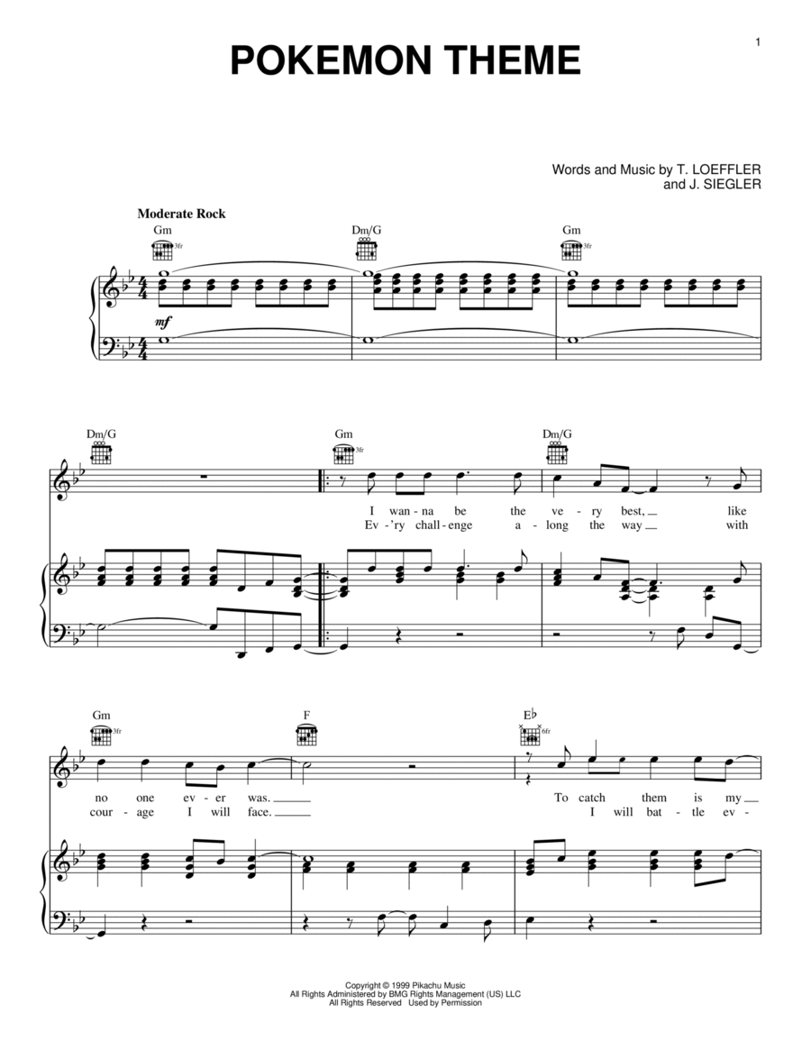 Pokemon Theme Piano, Vocal, Guitar scores gallery preview page 1