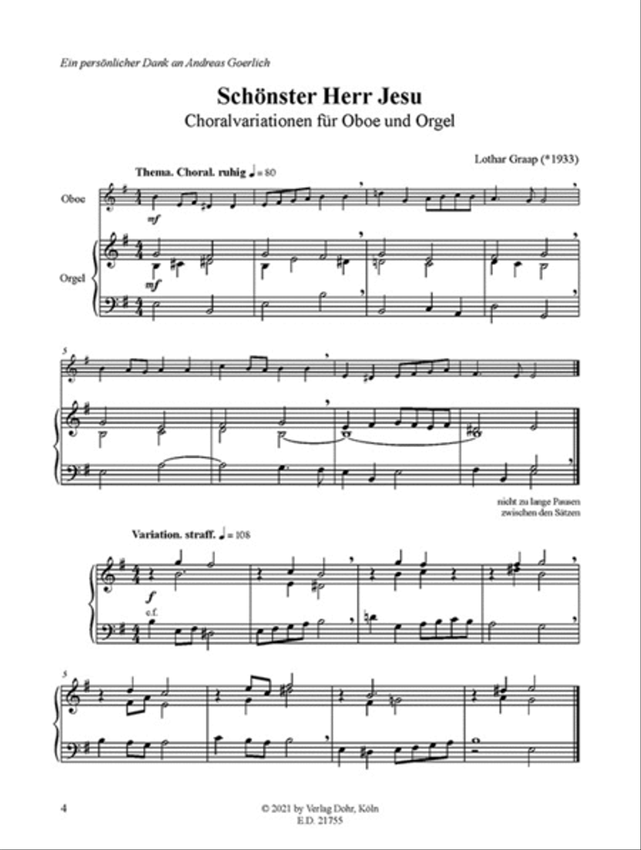 Schönster Herr Jesu -Choralvariationen für Oboe und Orgel- Organ scores gallery preview page 2