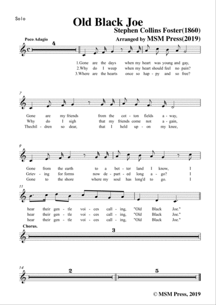 Stephen Collins Foster-Old Black Joe,in C Major,for Voice and Piano Voice Solo scores gallery preview page 6