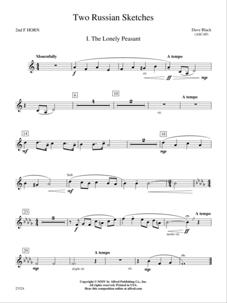 Two Russian Sketches: 2nd F Horn Concert Band scores gallery preview page 1