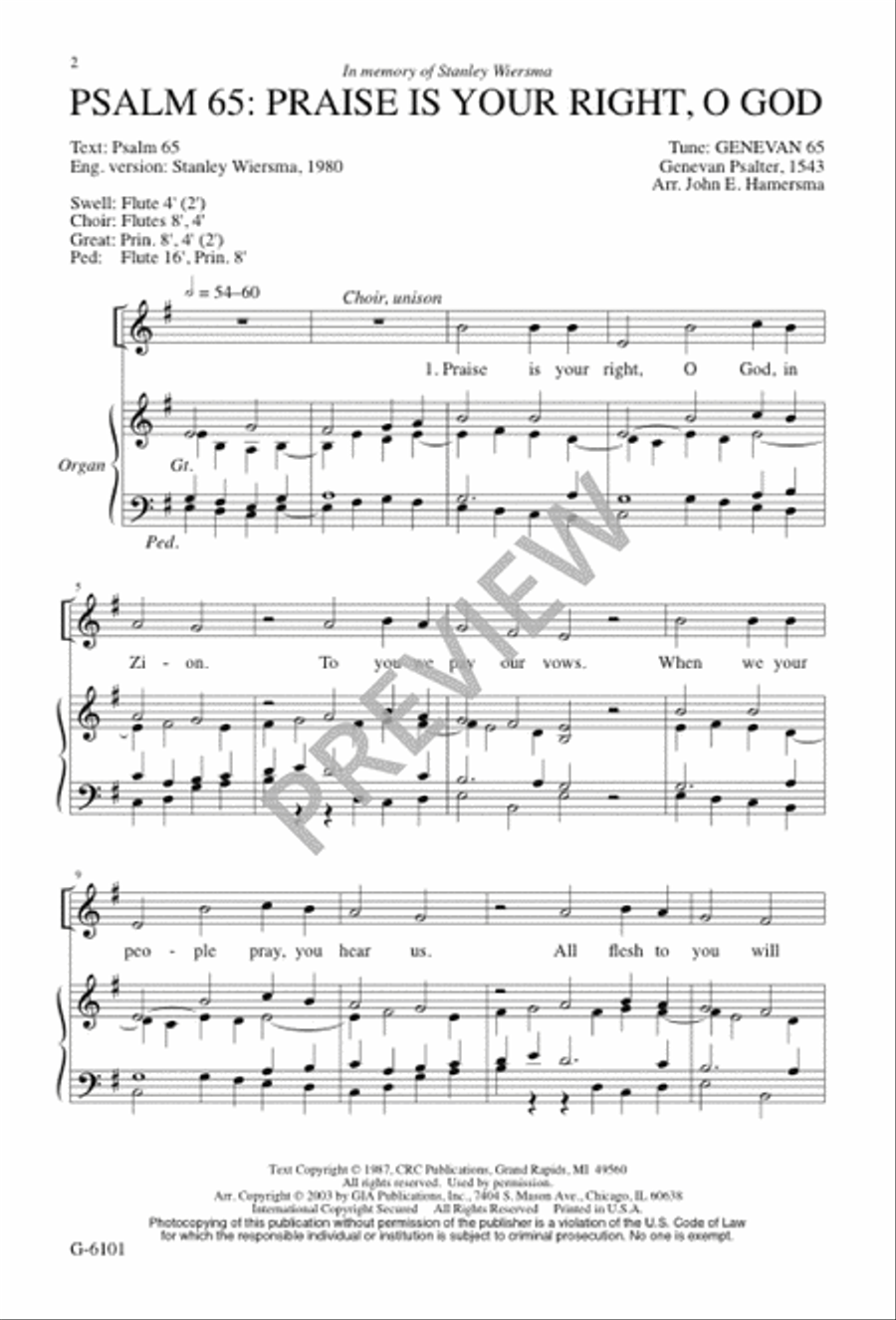 Psalm 65: Praise Is Your Right, O God Unison Choir scores gallery preview page 2