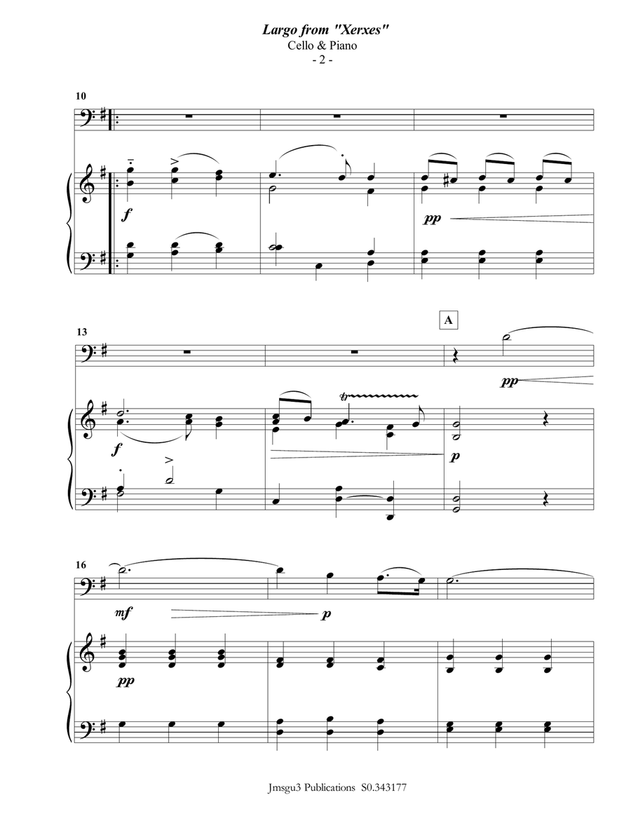 Handel: Largo from Xerxes for Cello & Piano Piano scores gallery preview page 2