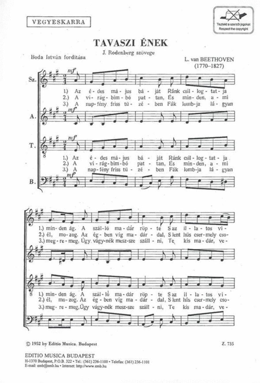 Tavaszi ének Tavaszi ének A Cappella scores gallery preview page 1