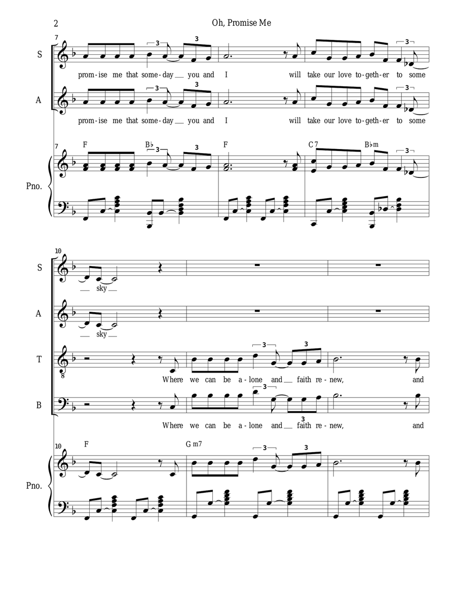 Oh, Promise Me (SATB) 4-Part scores gallery preview page 2