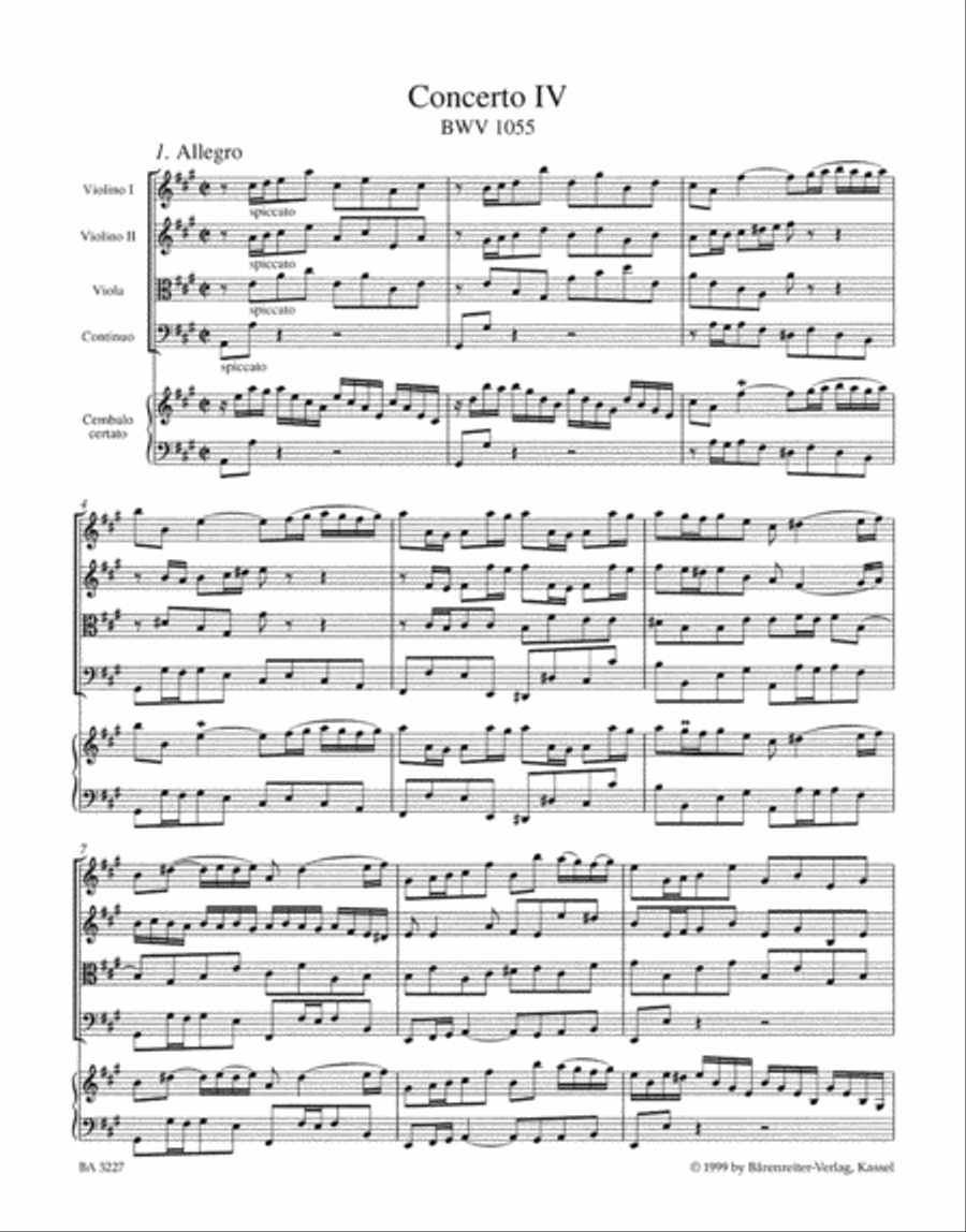 Concerto for Harpsichord and Strings Nr. 4 A major BWV 1055