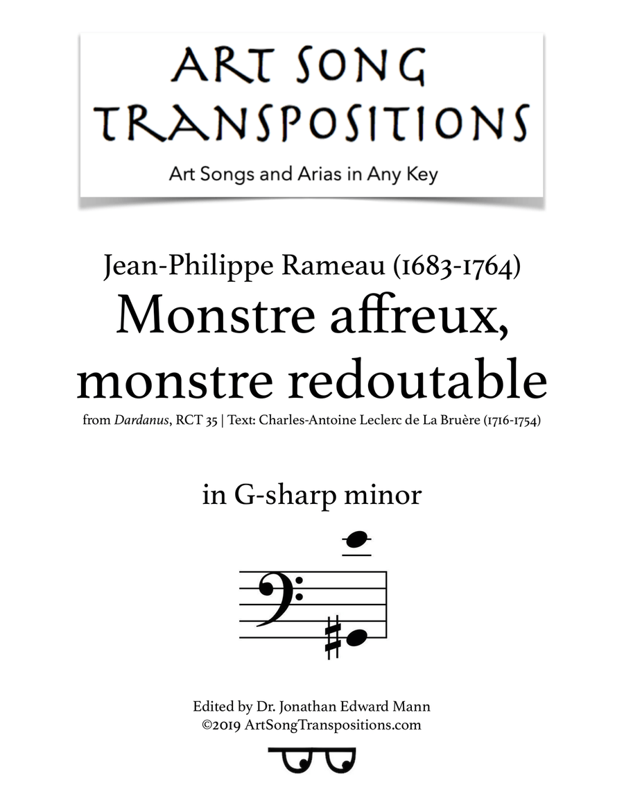 RAMEAU: Monstre affreux, monstre redoutable (transposed to G-sharp minor) Voice scores gallery preview page 1