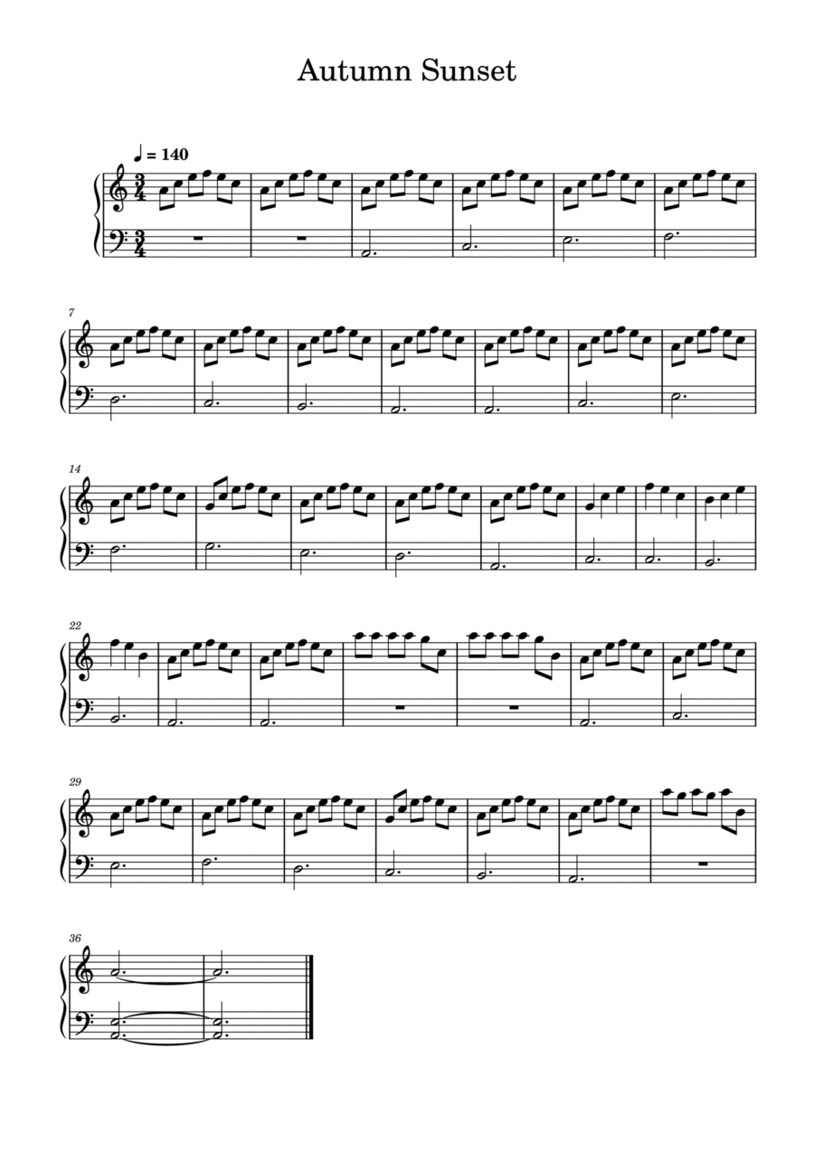 Autumn Sunset Easy Piano scores gallery preview page 1