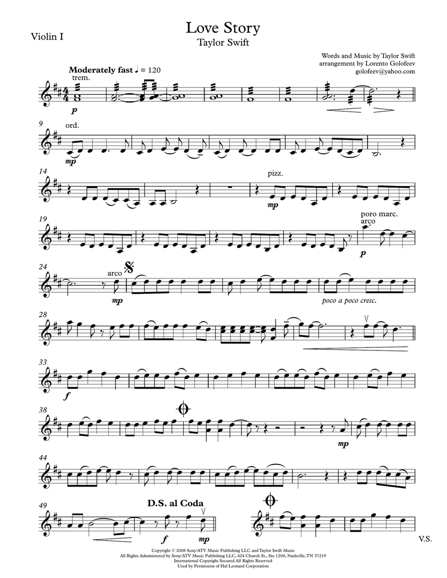 Love Story String Quartet scores gallery preview page 1