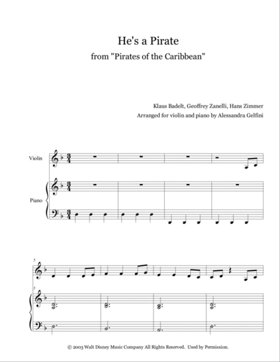 He's A Pirate Violin Solo scores gallery preview page 2