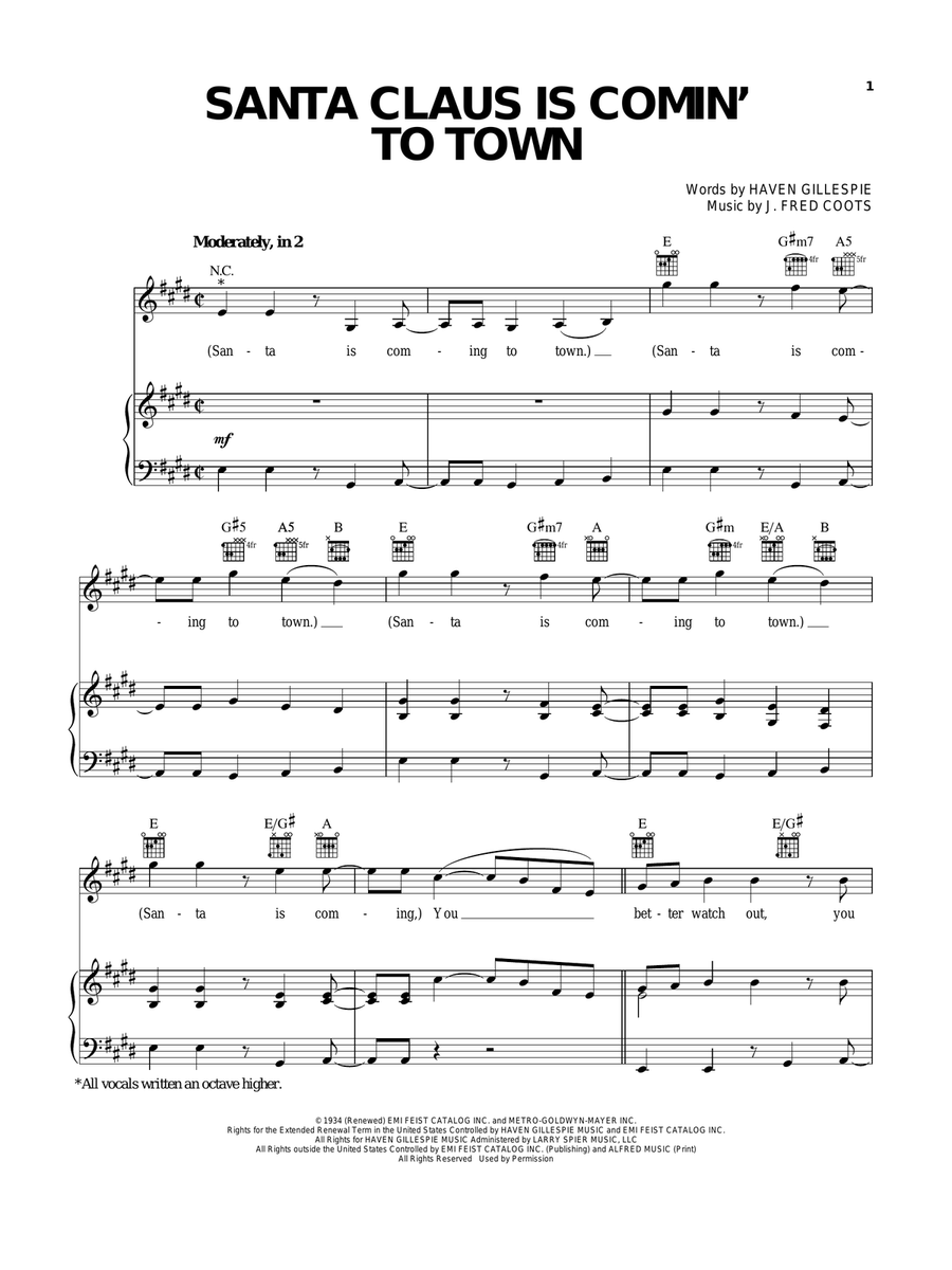 Santa Claus Is Comin' To Town A Cappella scores gallery preview page 1