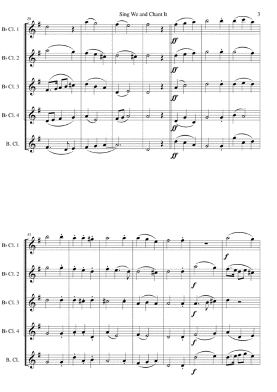 Sing we and chant it (with variations) for clarinet quintet (4 B flats and 1 bass) Clarinet Quintet scores gallery preview page 3