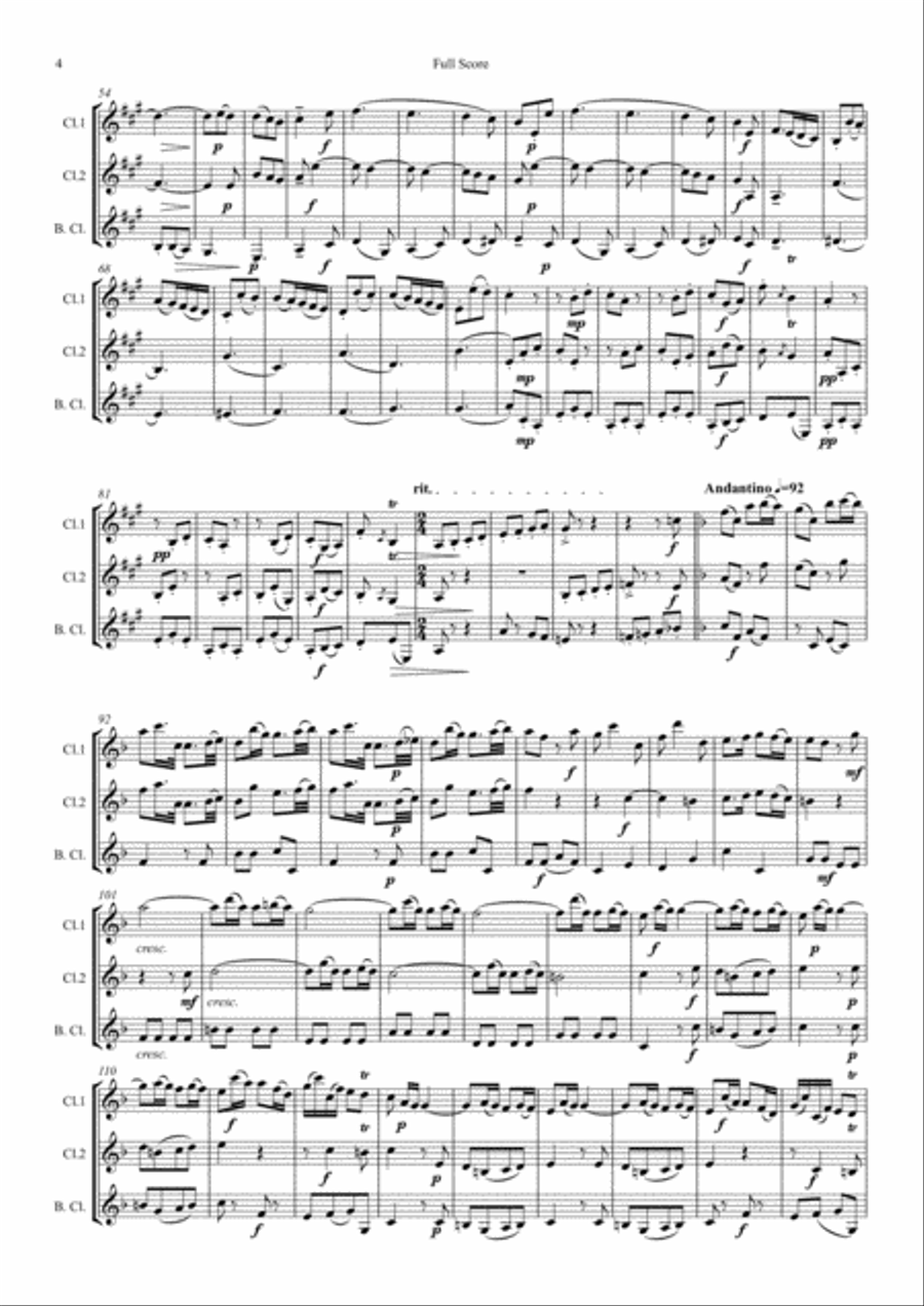 Gallo: 3 movts. from 2 Trio Sonatas (Pulcinella Suite Mvt.III Scherzino) - clarinet trio Clarinet Trio scores gallery preview page 4