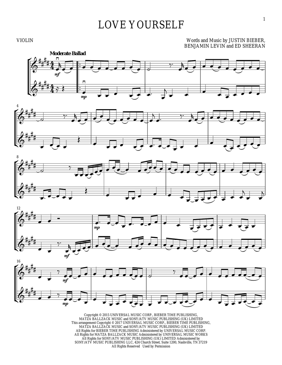 Love Yourself String Duet scores gallery preview page 1