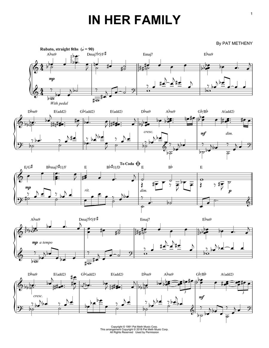 In Her Family Piano Solo scores gallery preview page 1