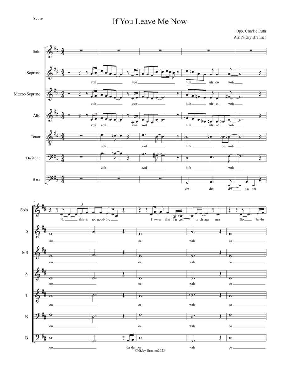If You Leave Me Now A Cappella scores gallery preview page 1